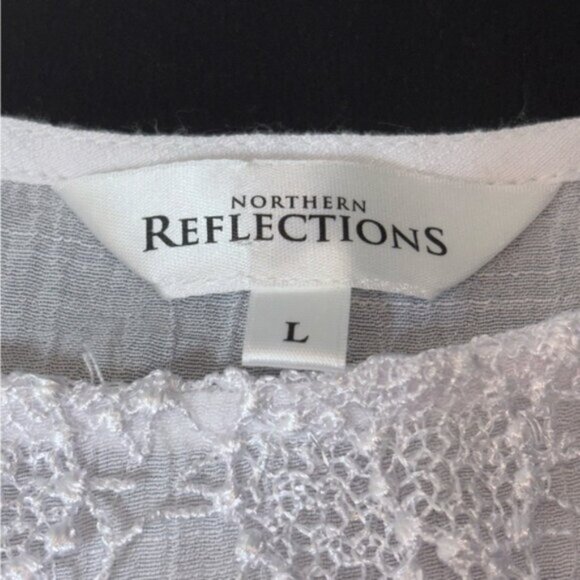 Northern Reflections Women’s Large White Crocheted Lace Trim Top Semi Sheer - Picture 2 of 6